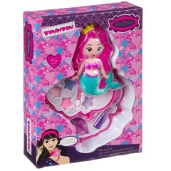 Набор детской декор. косметики Bondibon Eva Moda, BOX 20*26,8*5,5 см; косметичка-русалочка, тени для век 5 оттенков (3г), помада 2 оттенка (1,6г), блеск для губ (1,2г), лак для ногтей (5г), аппликатор 1 шт., заколки 2шт., арт.10386D.