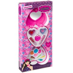 Набор детской декорат. косметики Bondibon Eva Moda, BOX 40х17,8х3,8 см, косметичка-сердце 2-уровневая с зеркальцем, тенями для век (12 оттенков; 8,4г), 2-мя аппликаторами, помадами (2 цвета; 1,6г), лаком для ногтей (8г) и блеском для губ (3 оттенка; 3г),