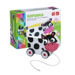 Игр. дерев., каталка с веревочкой Коровка, Bondibon, BOX 17х6х14,2 см., арт. TKB109