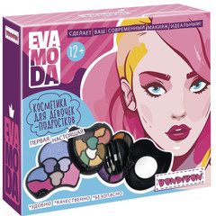 Набор детской декор. косметики Bondibon Eva Moda, BOX 11,7х10,5х4,3 см; тени для век-14 шт.(11,62г), блеск для губ-4 шт.(4,4г), румяна-2шт.(4,96г), аппликатор-4шт., зеркало-1шт.,арт.8158.