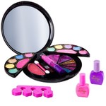Набор детской декор. косметики Bondibon Eva Moda, BOX 30х29,5х6 см; лак для ногтей 2 оттенка (15,6г),1 разделитель для пальцев, косметичка-кругл.шкатулка, 2х-уровневая, раздвижная, с зеркальцем: тени для век 10 оттенков (5г), тени 3 оттенка (3г), блеск дл