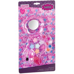 Набор детской декор. косметики Bondibon Eva Moda, CRD 34*18*3 см; косметичка-цветок с листом 3х-уровневая, раздвижная с зеркальцем: блеск для губ 9 оттенков (4г),1 аппликатор,1 кисточка, 1 кисточка-растушевка, тени для век 6 оттенков (4,2г); арт.77021.