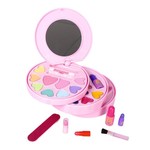 Набор детской декор., косметики Bondibon Eva Moda, BOX 35х29х8,5 см; косметичка-диск; тени для век - 7шт.(7г) / румяна -2шт.(4г) / губная помада -3шт.(1,8г) / блеск для губ-7шт.(5г) / лак для ногтей -2шт.(10мл) / наклейка для ногтей- 1шт. / пилочка для но